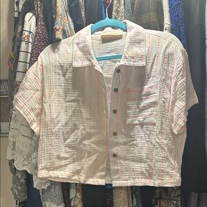 Striped Button-Up Cropped Shirt